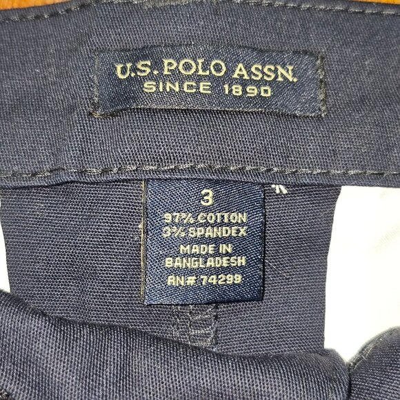 U.S. Polo Assn. Navy Blue Cotton-Blend Bermuda Shorts Size 3 Flat-Front With Poc - Picture 2 of 8